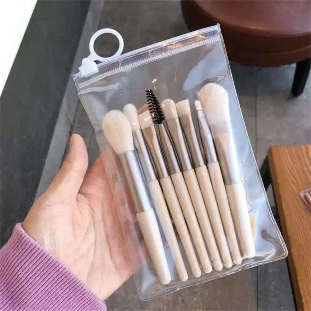 Kit Pincel para Maquiagem 8pçs c/ estojo PVC Cristal
